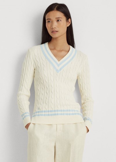 Ralph Lauren Cotton Cricket Striktrøje Dame Danmark (RBHMA0839)